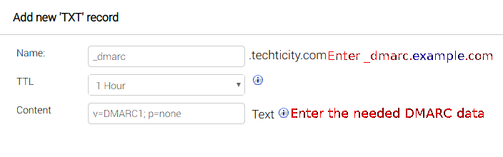 Adding a TXT DMARC DNS record