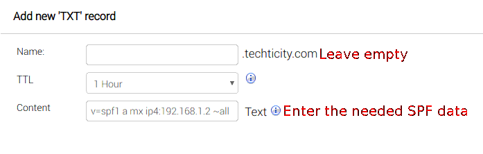 Adding a TXT SPF record in the DNS manager