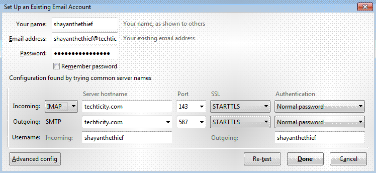 Advanced configuration after pressing continue