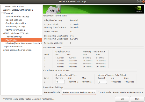 nvidia xserver powermizer