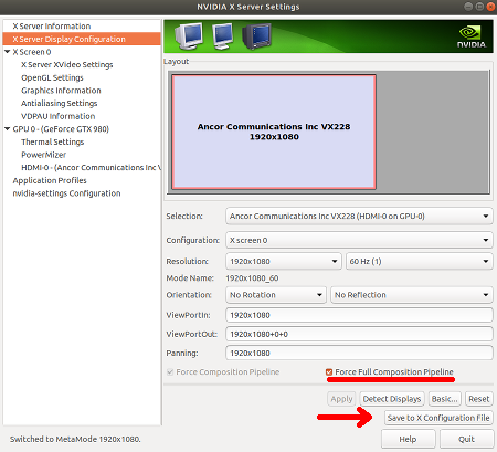 what you'll face in nvidia xserver settings